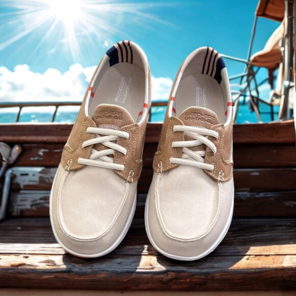 Skechers Shoes / Tan and cream on the go  Boat Shoes Classic Nautical Design